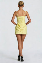 Pale Yellow Square Neck Corset Mini Dress