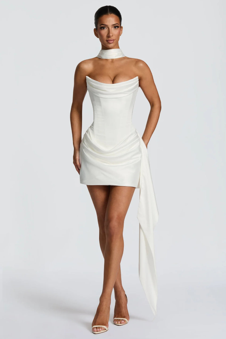 White Satin Corset Mini Dress