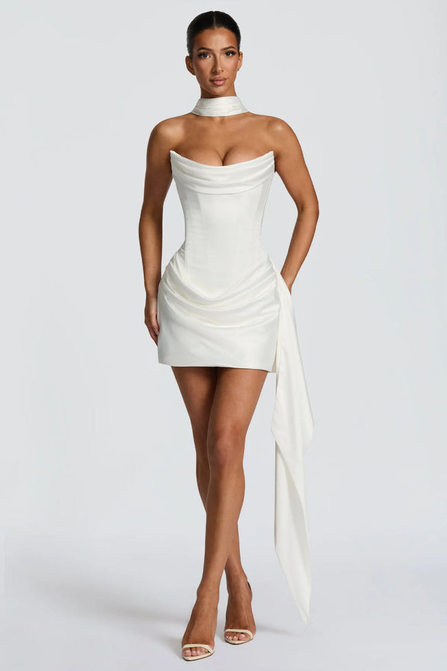 White Satin Corset Mini Dress Hover Image