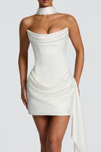 White Satin Corset Mini Dress