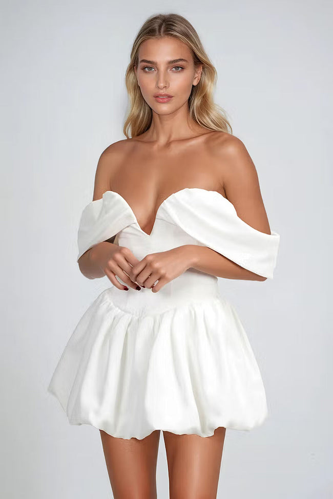 White Off Shoulder Corset Mini Dress Hover Image