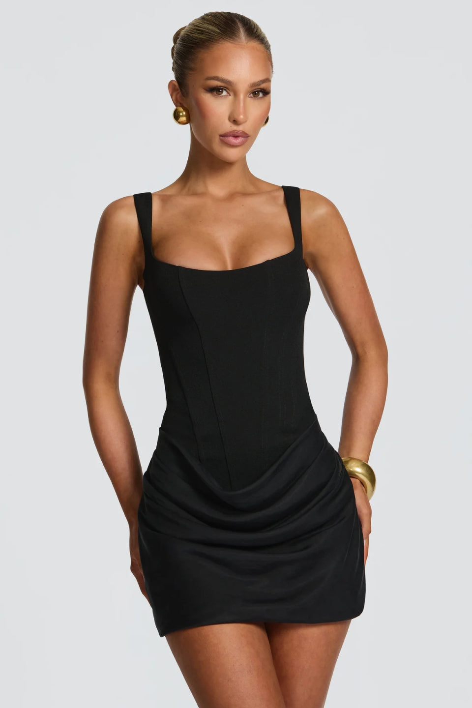 Black Square Neck Corset Mini Dress