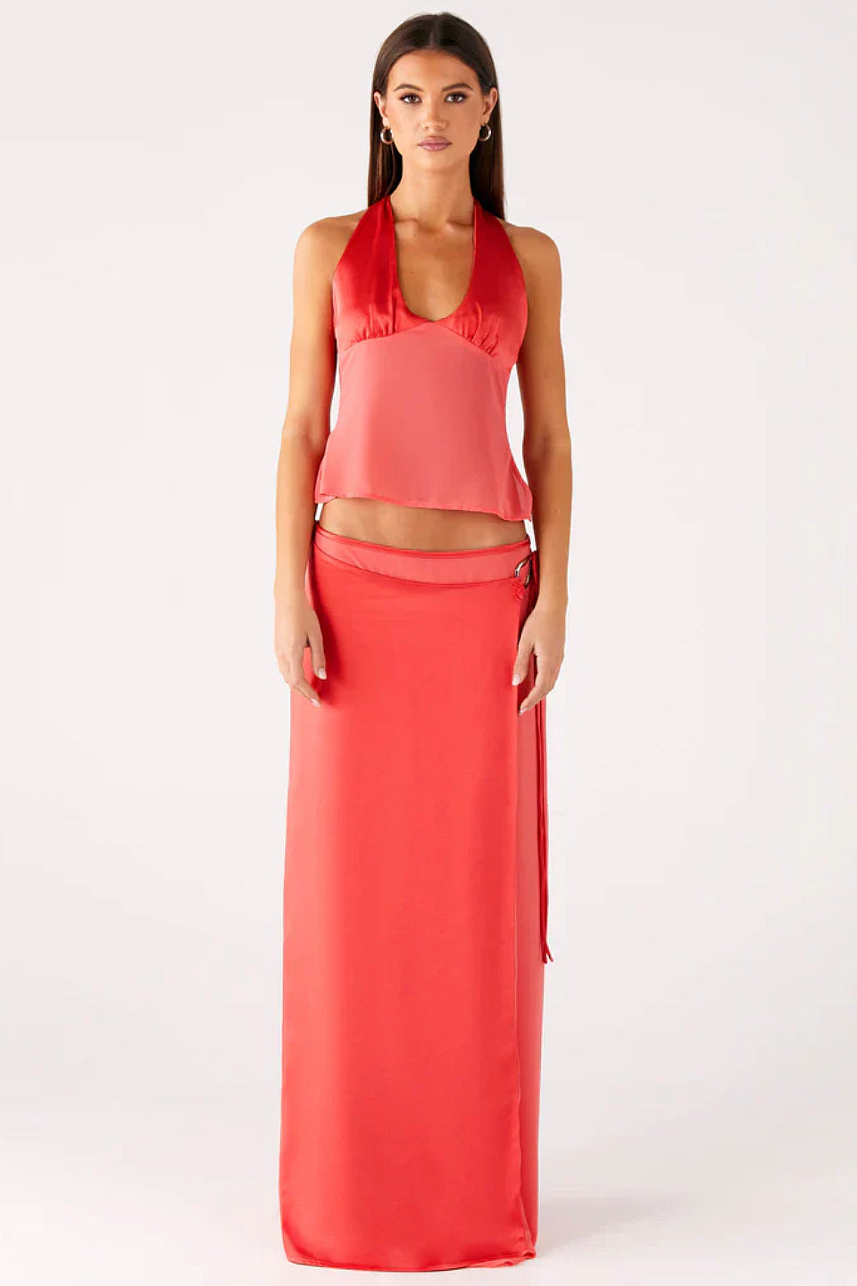 Coral Satin Halter Top