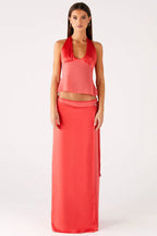 Coral Satin Halter Top
