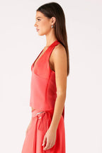 Coral Satin Halter Top