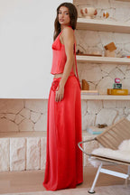 Coral Satin Halter Top