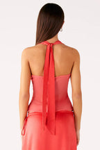 Coral Satin Halter Top
