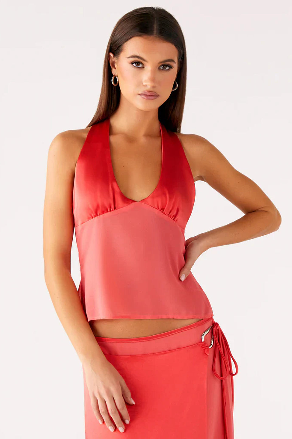 Coral Satin Halter Top
