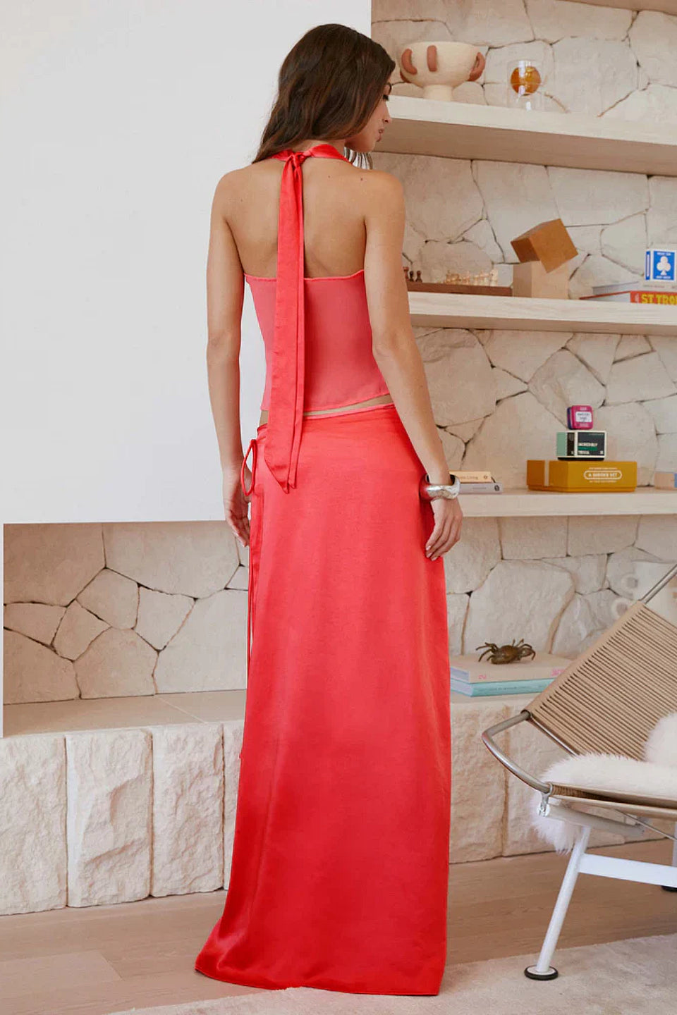 Coral Satin Halter Top