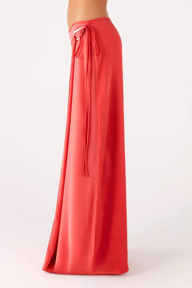Coral Satin Wrap Maxi Skirt Main Image