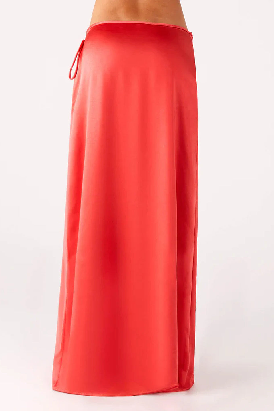 Coral Satin Wrap Maxi Skirt