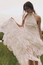 White Lace Halter Maxi Dress