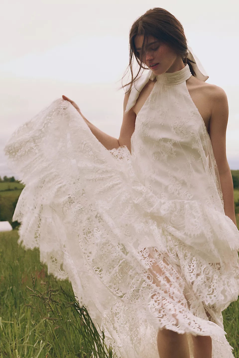 White Lace Halter Maxi Dress