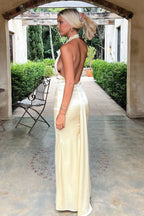 Champagne Satin Halter Maxi Dress