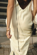 Cream Lace Trim Maxi Dress