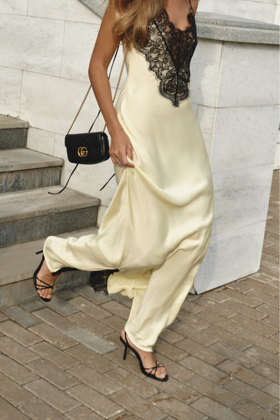 Cream Lace Trim Maxi Dress
