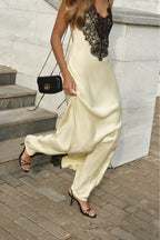 Cream Lace Trim Maxi Dress