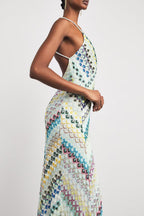 Blue-Green Crochet Halter Maxi Dress