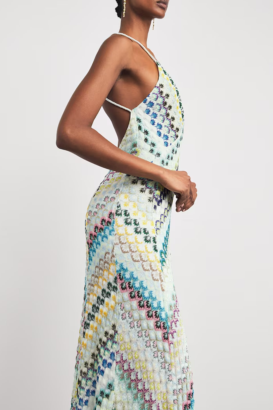 Blue-Green Crochet Halter Maxi Dress