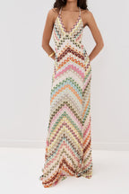 Colorful Crochet Halter Maxi Dress