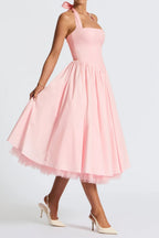 Baby Pink Halter Corset Midi Dress
