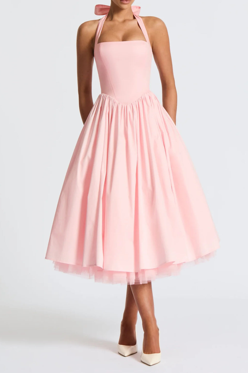 Baby Pink Halter Corset Midi Dress
