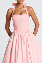 Baby Pink Halter Corset Midi Dress