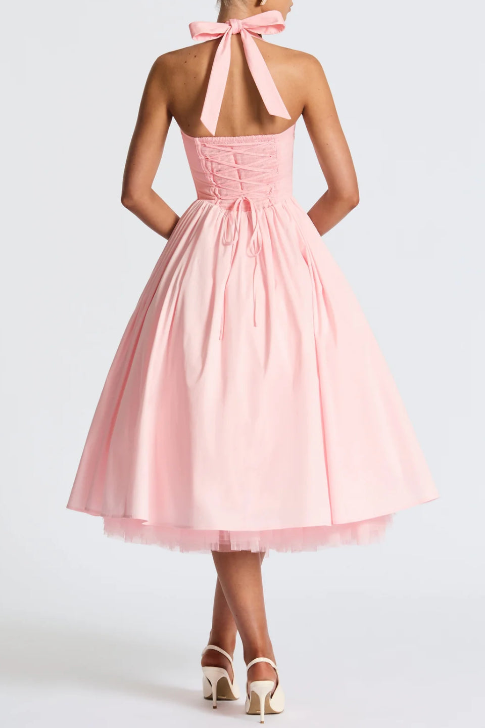 Baby Pink Halter Corset Midi Dress
