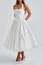 White Halter Corset Midi Dress