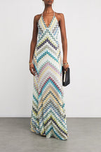 Blue-Green Crochet Halter Maxi Dress