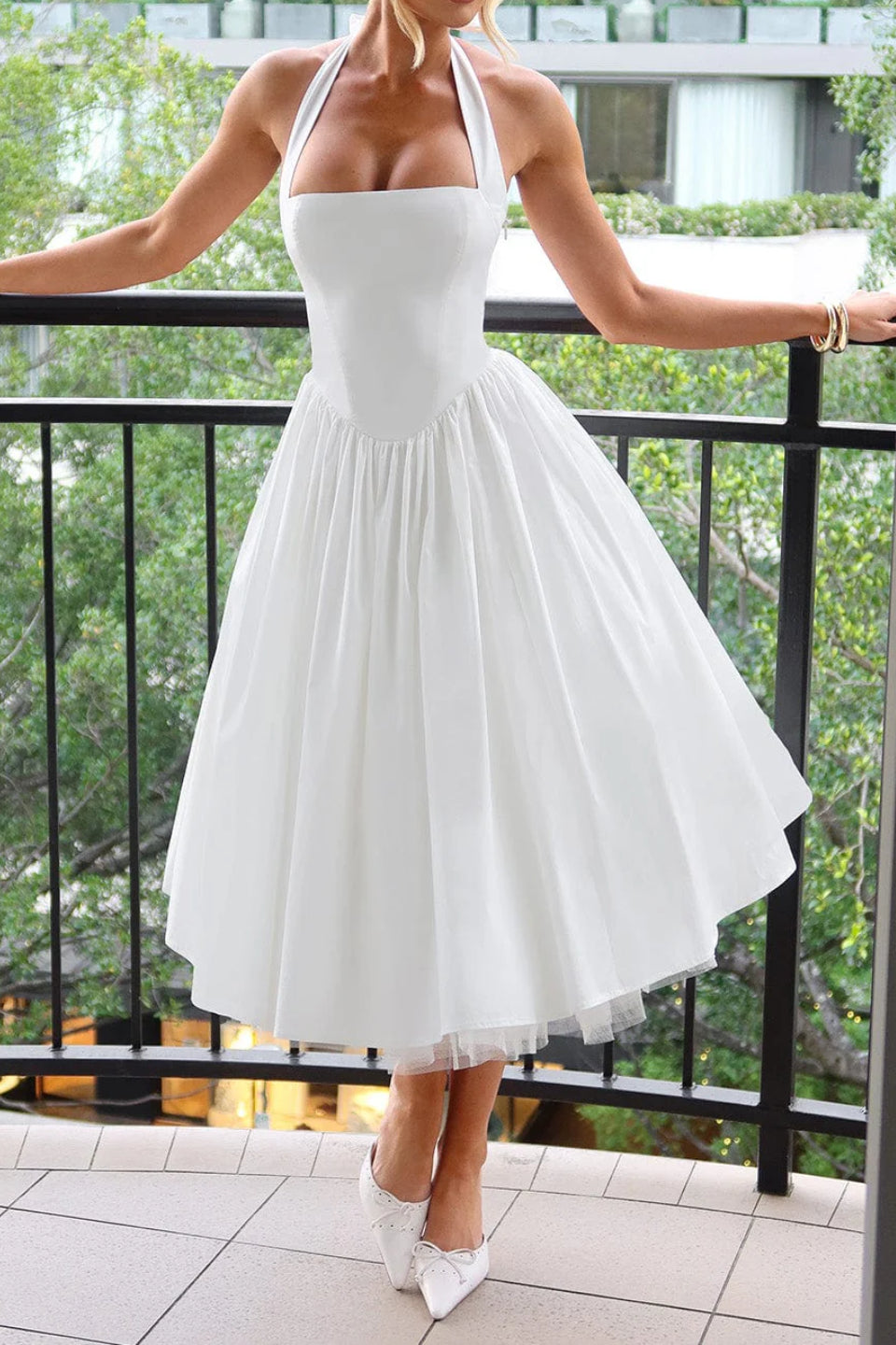 White Halter Corset Midi Dress