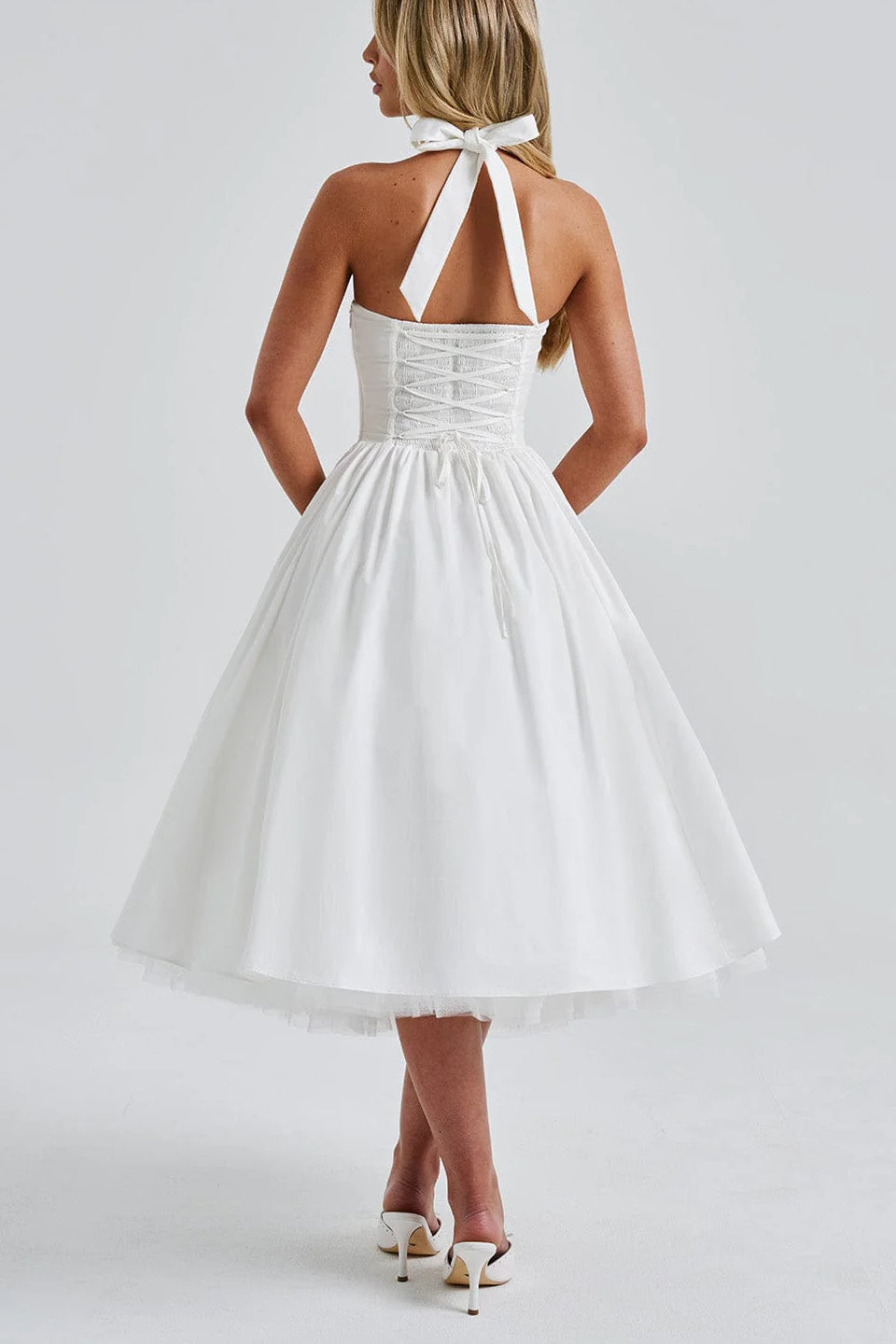 White Halter Corset Midi Dress