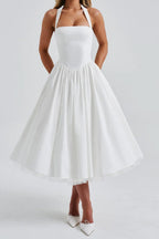 White Halter Corset Midi Dress
