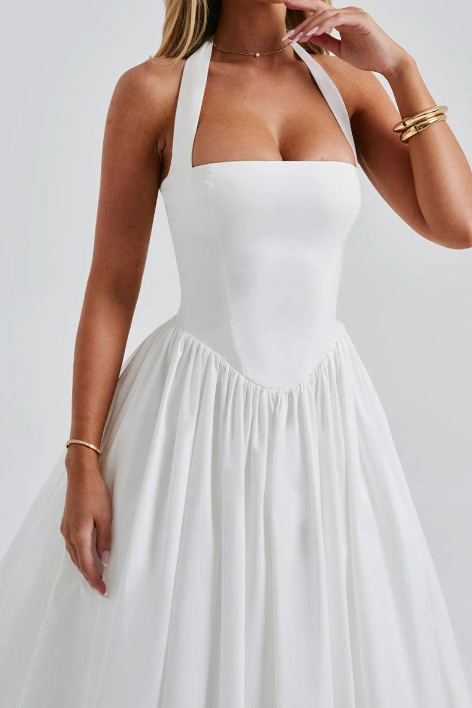 White Halter Corset Midi Dress