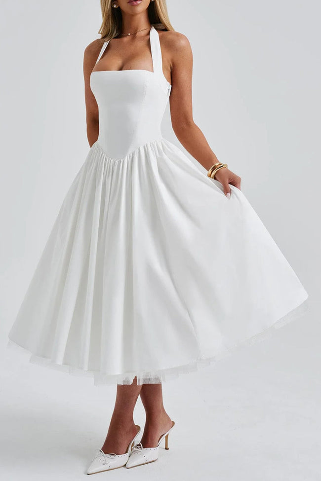 White Halter Corset Midi Dress Main Image