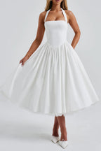 White Halter Corset Midi Dress