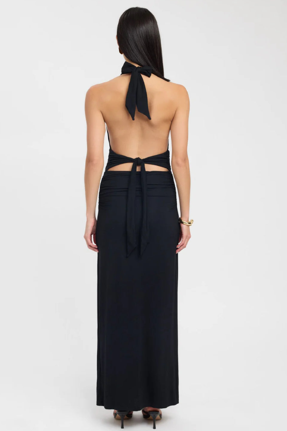 Noir Halter Ruched Maxi Dress