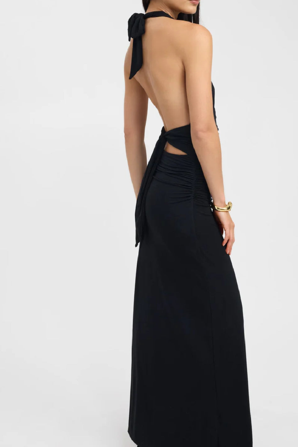 Noir Halter Ruched Maxi Dress