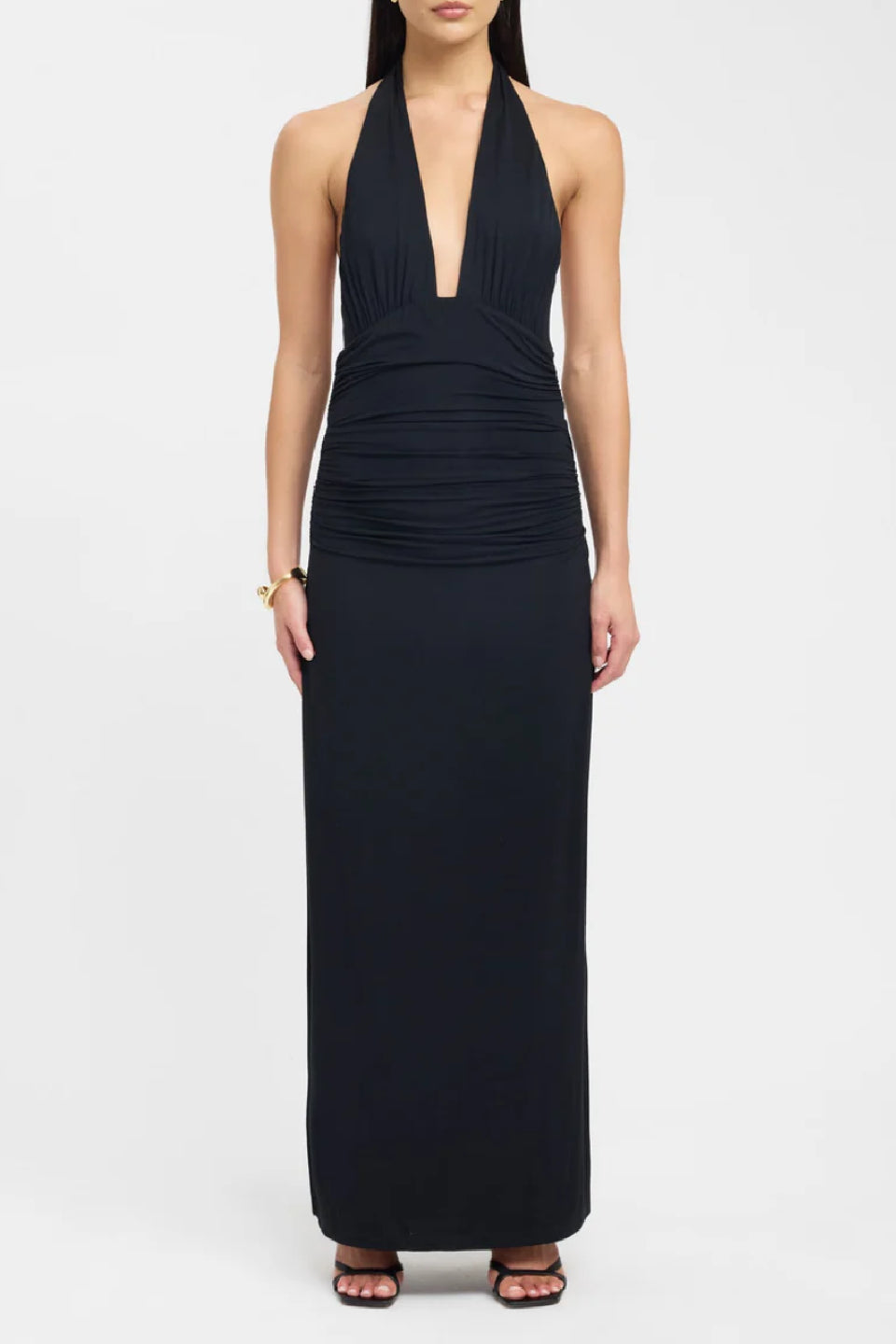 Noir Halter Ruched Maxi Dress