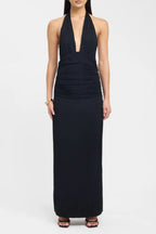 Noir Halter Ruched Maxi Dress