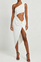 White Sequin One Shoulder Midi Dress