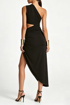 Black One Shoulder Midi Dress