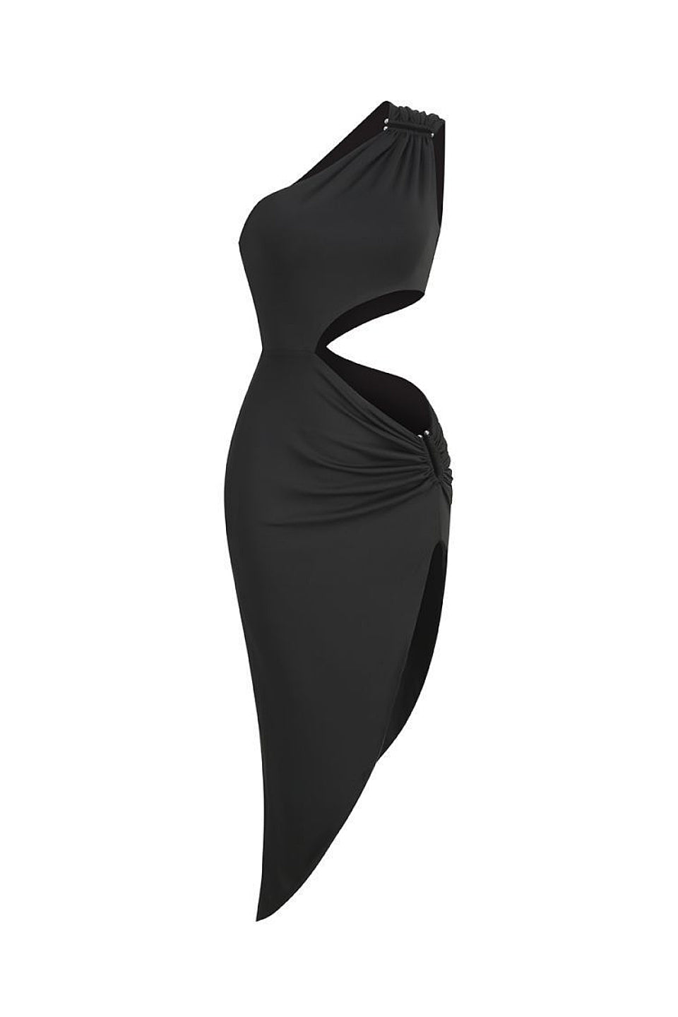 Black One Shoulder Midi Dress