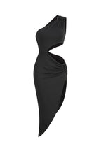 Black One Shoulder Midi Dress