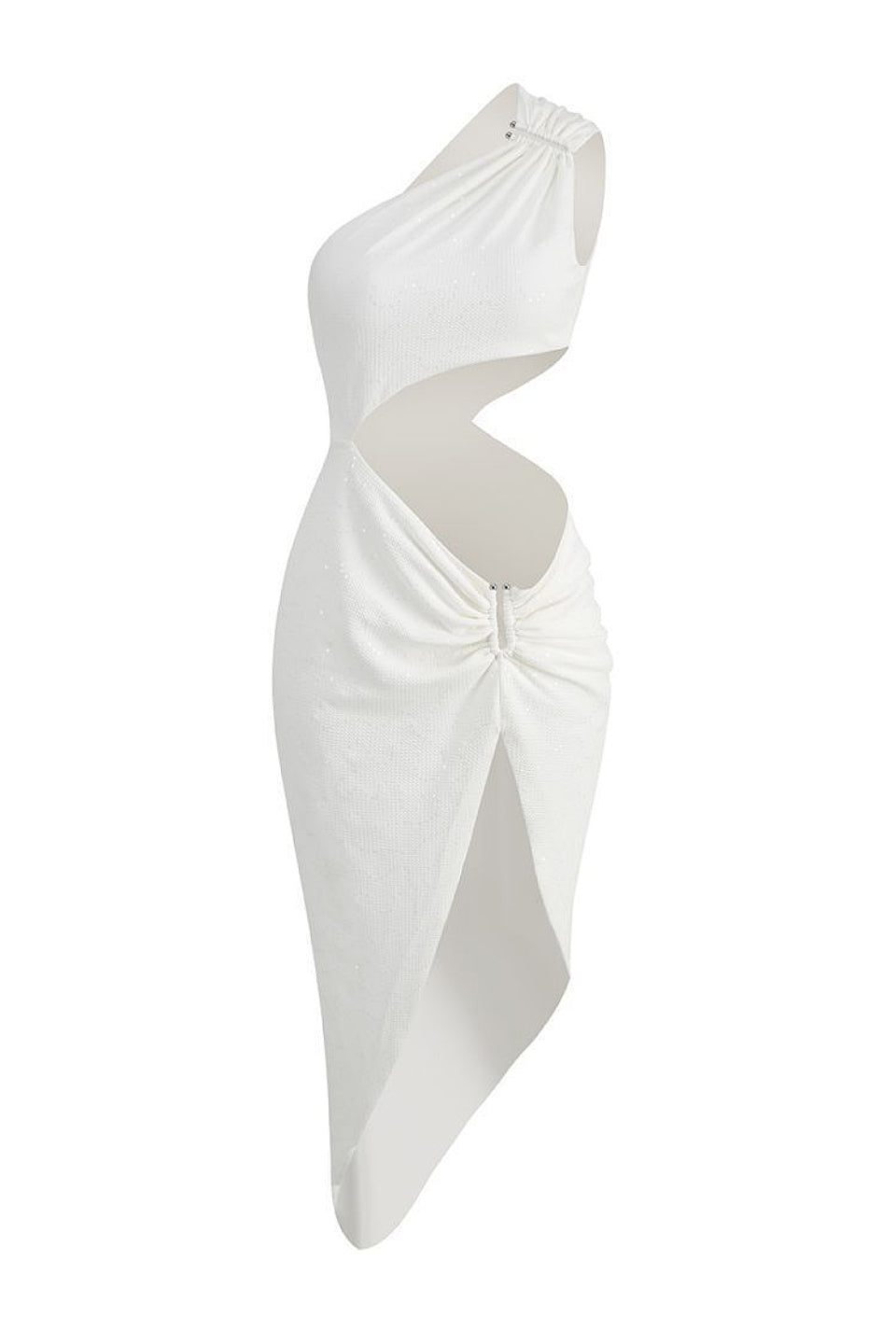 White Sequin One Shoulder Midi Dress