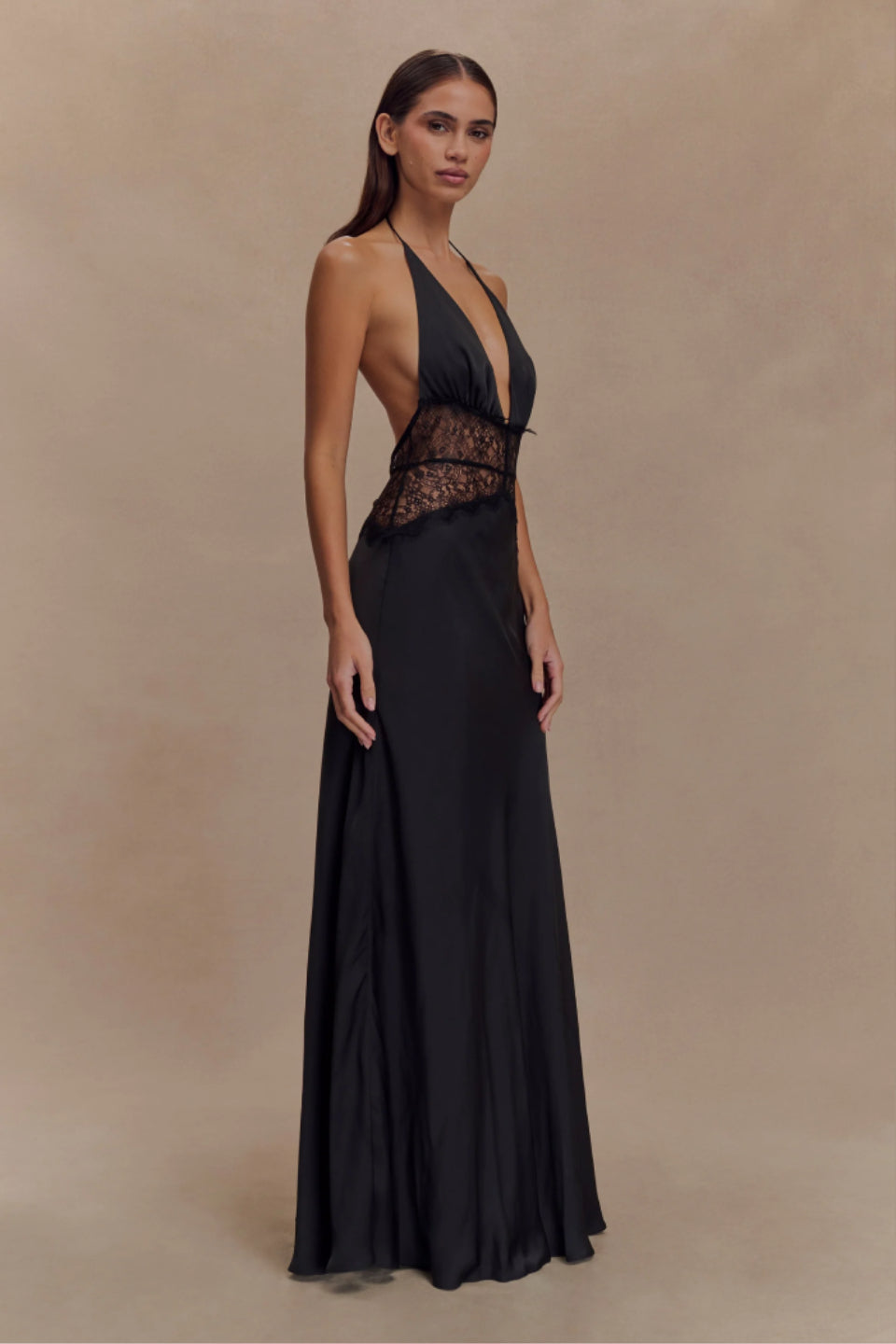 Black Satin Halter Maxi Dress