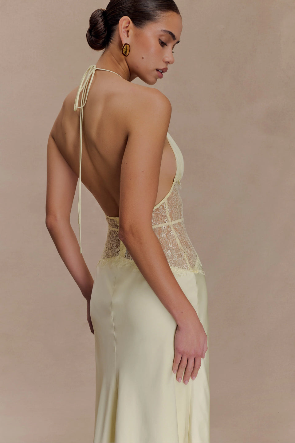 Yellow Satin Halter Maxi Dress