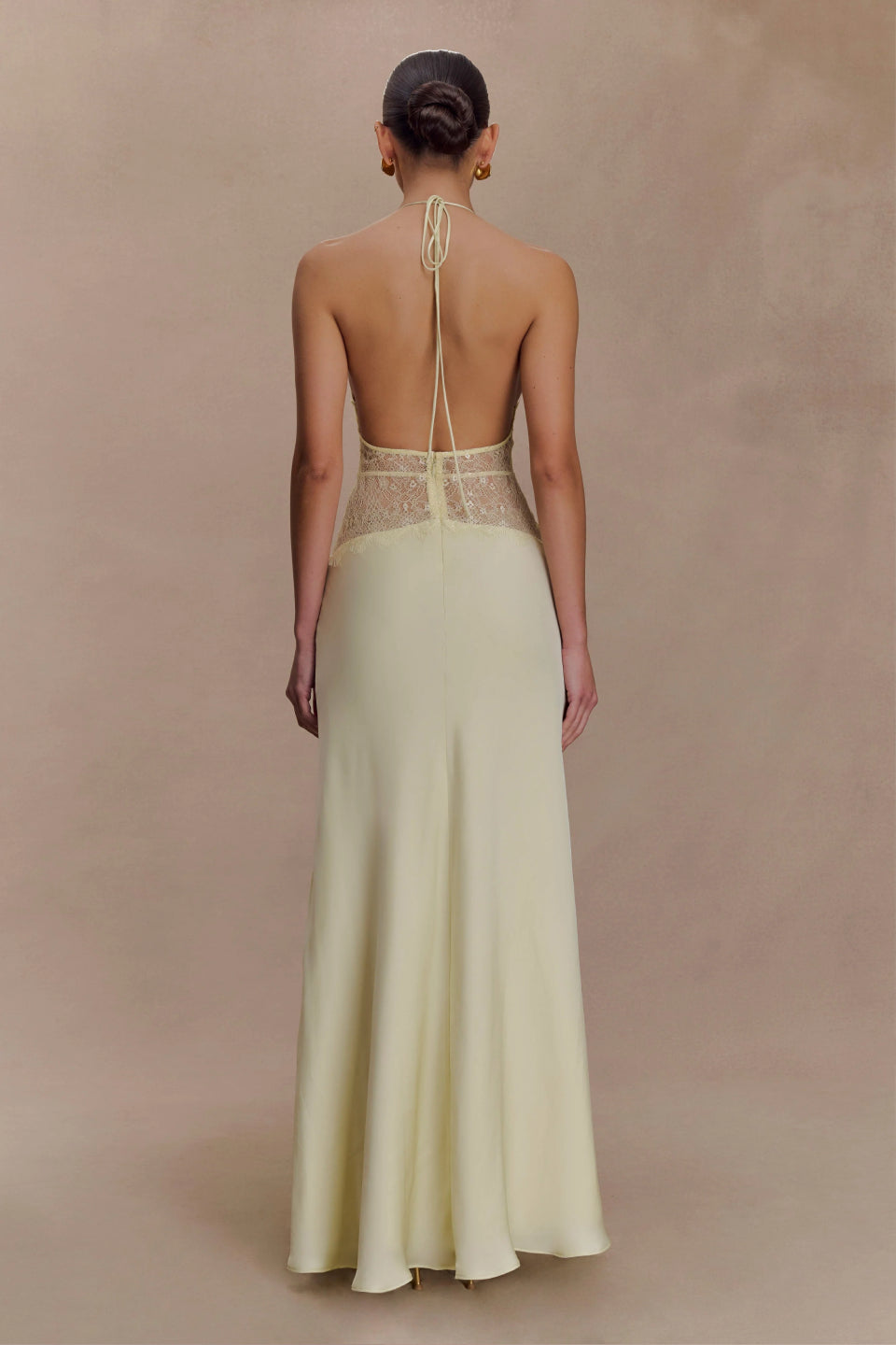 Yellow Satin Halter Maxi Dress