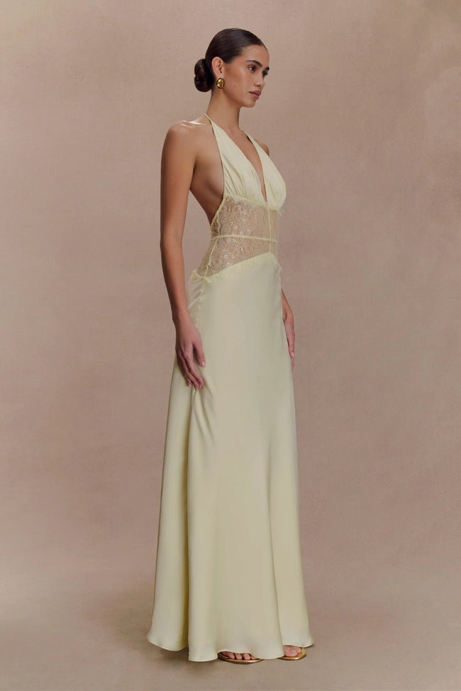 Yellow Satin Halter Maxi Dress Main Image