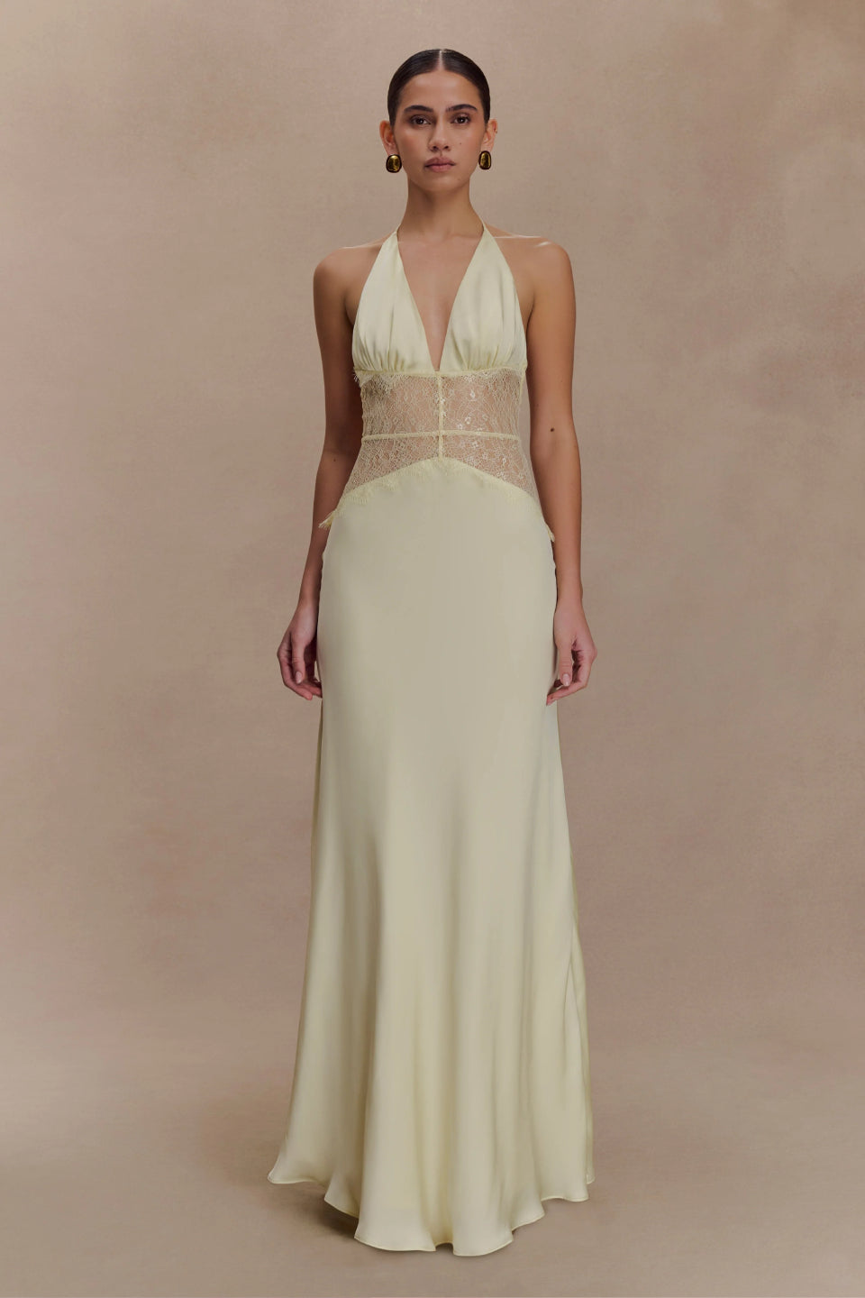 Yellow Satin Halter Maxi Dress